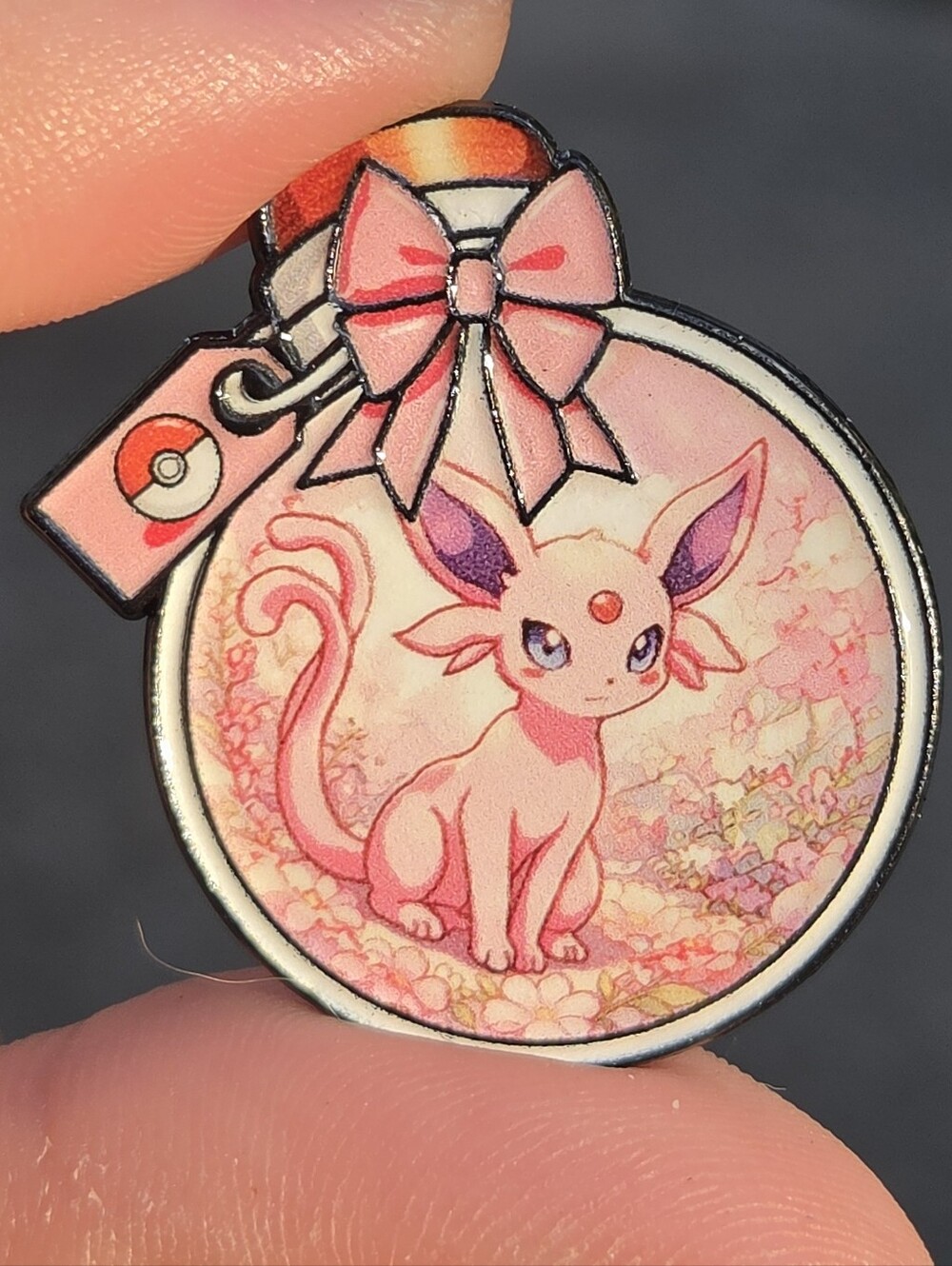 Pokemon Pink Espeon Enamel Pet Charm with Bow